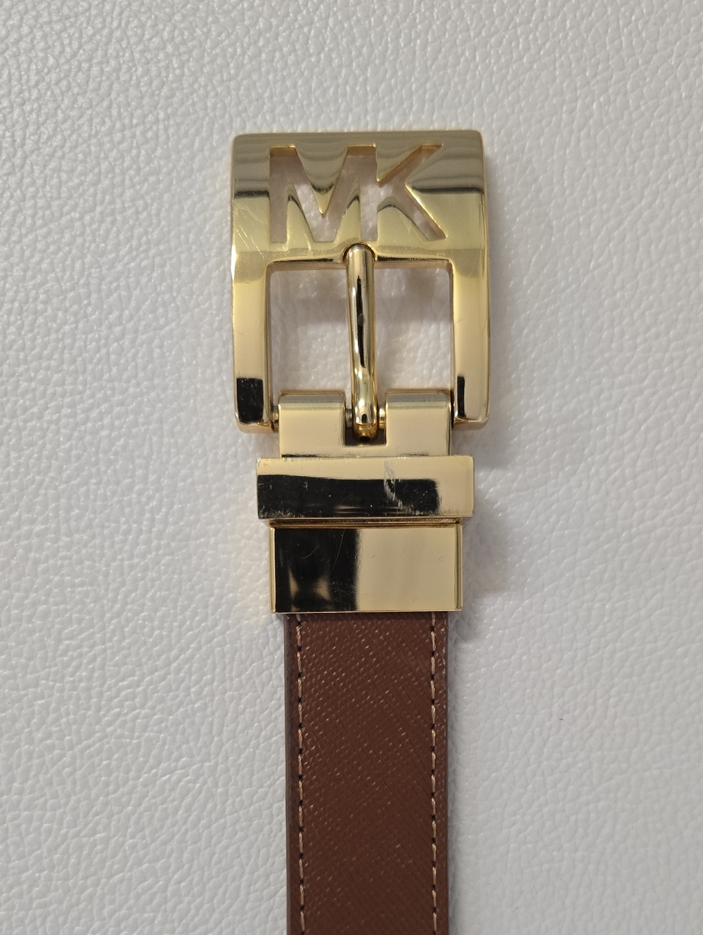 Michael Kors Brown Leather Belt with Gold MK Buckle